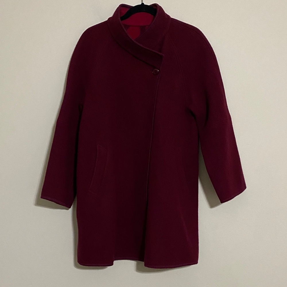 Vintage Stylish Burgundy Coat cardigan women M/L wool event  office Y2K thick